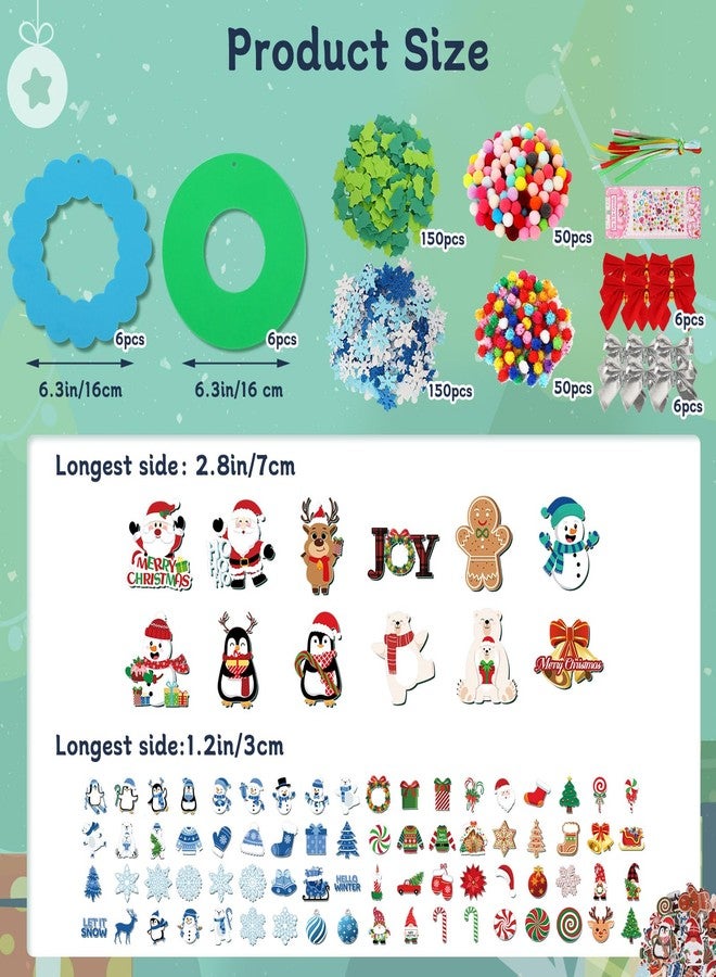 BOARDFEB 12 Sets Christmas Crafts Kits DIY Christmas Foam Wreath Crafts Winter Ornaments for Kids Snowman Santa Penguin Snowflake Foam Stickers Xmas Holiday Home Classroom Activities Decoration - Image 5